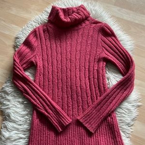 J Crew Womens Vintage Wool Mohair Pink Cable Turtleneck Sweater M